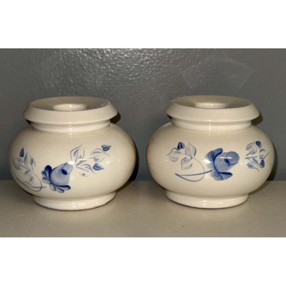 Homco Home Interiors USA Ceramic Taper Candle Holders Blue Roses White Vintage